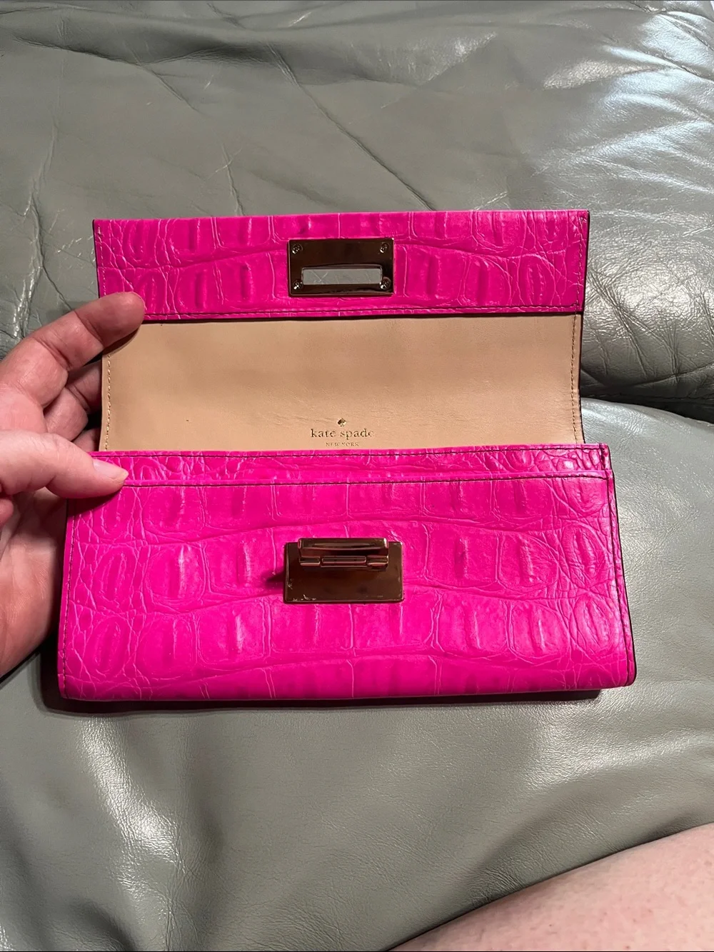 Kate Spade Hot Pink Croc-Embossed Leather Wallet